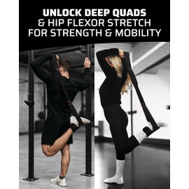 THEFITGUY Quads Stretch Strap with Ankle Support – Deep Quadriceps and Hip Flexor Stretch for Mobility, Rehab, Physical Therapy, Yoga and More, Non-Elastic, 4 Grip Loops, Comfort Padding