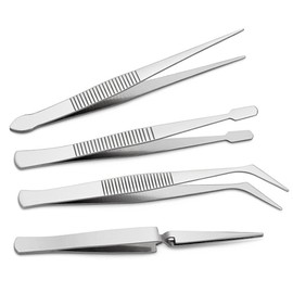 4-Piece Tweezers Set - Professional Stainless Steel Self Locking Hobby Tweezers for Craft/Jewellery/Stamps/Model Making/Electronics,Stone Picking Tool