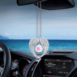 LIKAGI Car Rear View Mirror Hanging Accessories, Angel Wings with K9 Crystal Ball Charm for Your Car Decoration, Beautiful Exquisite Hanging Ornament, Gift for Men and Women (Silver)