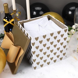 BIOBROWN Medium Birthday Gift Box with Lids, Bow and Tissue Paper, 9x9x9 Inches Collapsible Gift Box for Baby Shower, Party - Hearts
