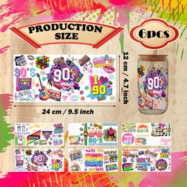 Acuiwer 6 Blätter DTF Transferaufkleber Transfer Aufkleber Retro 80s 90s UV DTF Transfer Decals Tasse Wrap Transfer Sticker für Glasbecher Glas Tassen Dekor Pflanze Aufkleber (C-Retro)