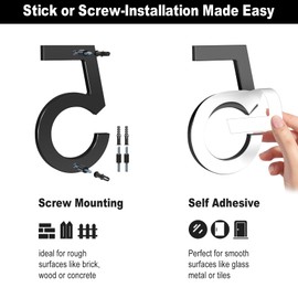 6 Inch Floating House Number,Self-adhesive House Address Numbers for Outside,Black Modern House Numbers for Outside,Garden Door Mailbox Decor Number Easy Installation with Self Adhesive/Screws (No.-)