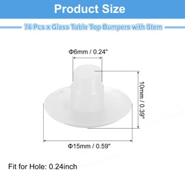 sourcing map 76Pcs Glass Table Top Bumpers with Stem, 6mm/0.24" Rubber Bumper Grippers Curved Base Anti Slip Table Spacers for Patio Cabinet Furniture (Fits 1/4Inch Hole), White