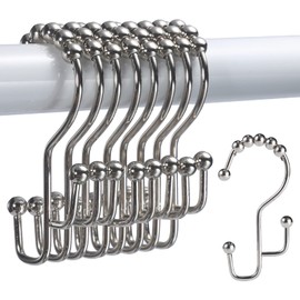 SUTINE Shower Curtain Hooks, 12 Pcs Double Shower Curtain Hooks Rings, Black Shower Curtain Hooks Rust Proof, Stainless Steel Bathroom Shower Hooks for Shower Curtain, Towels, Clothing, Nickel