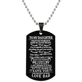 To My Daughter Necklace from Dad Motivational Inspirational Gifts for Daughter Military Necklaces for Women Daughter Birthday Gift from Dad Stepdaughter Daughter I love You Gifts for Women Female