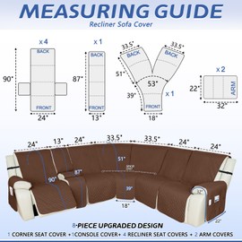 Arfntevss Recliner Sectional Couch Covers 1OO% Waterproof L Shape Sofa Cover for Reclining L Shaped Sectional Slipcover Dog Washable Corner Non Slip Protector (5 Seater with 1 Console, Coffee)
