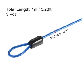 PATIKIL Security Cable 2.5mm x 1m/3.3ft, 3 Pack Coated Luggage Lock Wire Rope with Double Loop, Clear Blue