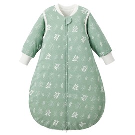 Duomiaomiao Baby Winter Sleeping Bag, 2.5 Tog Sleeping Bag 18-36 months 100% Cotton Baby Wearable Blanket with Removable Sleeves for Newborn, Green