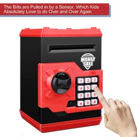 Adsoner Piggy Bank, Electronic ATM Password Cash Coin Can Auto Scroll Paper Money Saving Box Gift for Kids (Red)