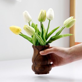 PRETYZOOM Wooden Vase Tulips Artificial Flowers Flower Vase Wooden Floral Vase Decorative Vase Decorative Plant Pot Rustic Wood Vase Wooden Flower Holder Decorations Household