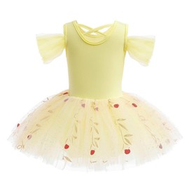 Dressy Daisy Ballet Tutú Leotardo para Niñas Vestido Princesa Falda Body de Amarillo Disfraz para Danza Cumpleaños Fiesta Talla 7-8 años