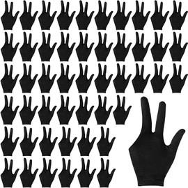 Jenaai 50 Pcs Pool Glove Nylon 3 Fingers Billiards Gloves, Pool Gloves Billiards Left and Right Hand Black Breathable Men Cue Gloves Elastic Sport Gloves for Women Men Sports Accessories