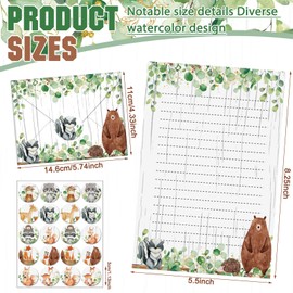 TaoBary 160 Packs Stationery Paper Set (50 Double Sided Stationery Writing Papers 50 Matching Envelopes) 60 Round Dot Sticker, 10 Design(Land Animal,5.5 x 8.25 Inch)