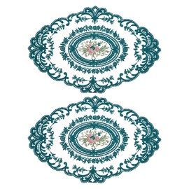 sourcing map 2Pack Retro Lace Placemat 12x16-in Oval Embroidered Table Place Mats French Crochet Doilies Coasters Cup Mat for Home Wedding, Dark Green
