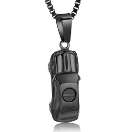 XSMZB Mini Car Cremation Jewelry Memorial Urn Necklace for Ashes Stainless Steel Pendant Human Pet Ashes Holder Keepsake Gift for Men Women (Black)