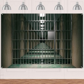 Prison Jail Bars Banner Backdrop Crime Police Mugshot Cell Theme Decor Decorations for Murder Mystery Party White Trash Party Birthday Events Supplies Kids Adults Funny Photo Booth Props Studio Kit