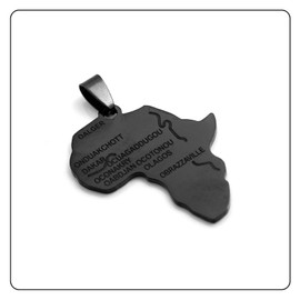 Fusamk Punk Stainless Steel Africa Map Tag Pendant Letter Necklace(Black)