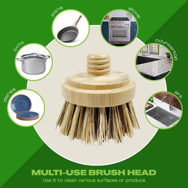 JuneLily Sisal & Coconut Dish Brush Heads Plant-Based Replacement for