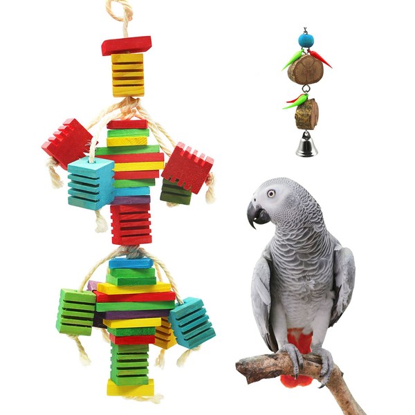MQUPIN Parrot Toy Bird Chew Toy Natural Wooden Parrot Toys Colourful Bird Swing Toys Parrot for Grey Gabon Small Parrot Medium Decorative Bird Cage