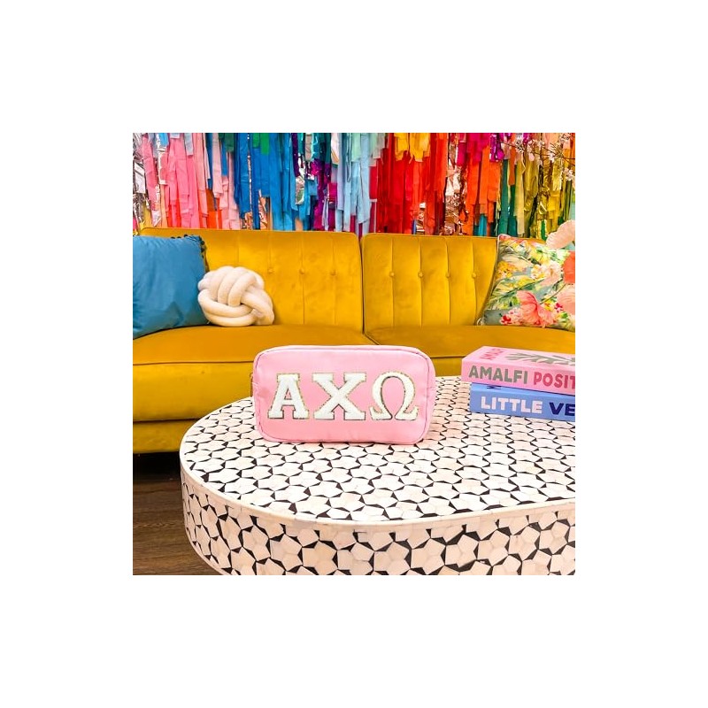 Alpha Chi Omega Nylon Makeup Travel Bag, Glitter Greek Letter