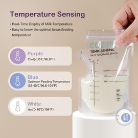 Cozypepe 200 Pcs Breastmilk Storage Bags, 8Oz Breast Milk Storing Bag with Pour Spout, Temperature-Sensing Color Change Milk Bag for Convenient Breastfeeding, No Leak Presterilized for Freezer