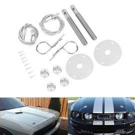 Hood Pin Plate Lock Kit Engine Hood Lock Hood Push Lock Stainless Steel Material Protects Engine Compartment 24" Rope Length Increases Driving Safety Durable Hood Pin Car Modification Parts Car