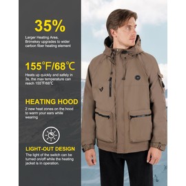 Brimekey Heated Jackets for Men with Battery Pack, Waterproof Heated Coat for Men & Women Electric Heated Hoodie for Hunting Fishing