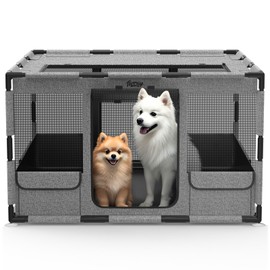 Dog Playpen, 43x43x26 Inches Puppy Playpen Portable with Top Cover, Thickened Fabric Tear Resistant Waterproof Bottom with Breathable Mesh Dog Fence for Indoor and Outdoor, Gray