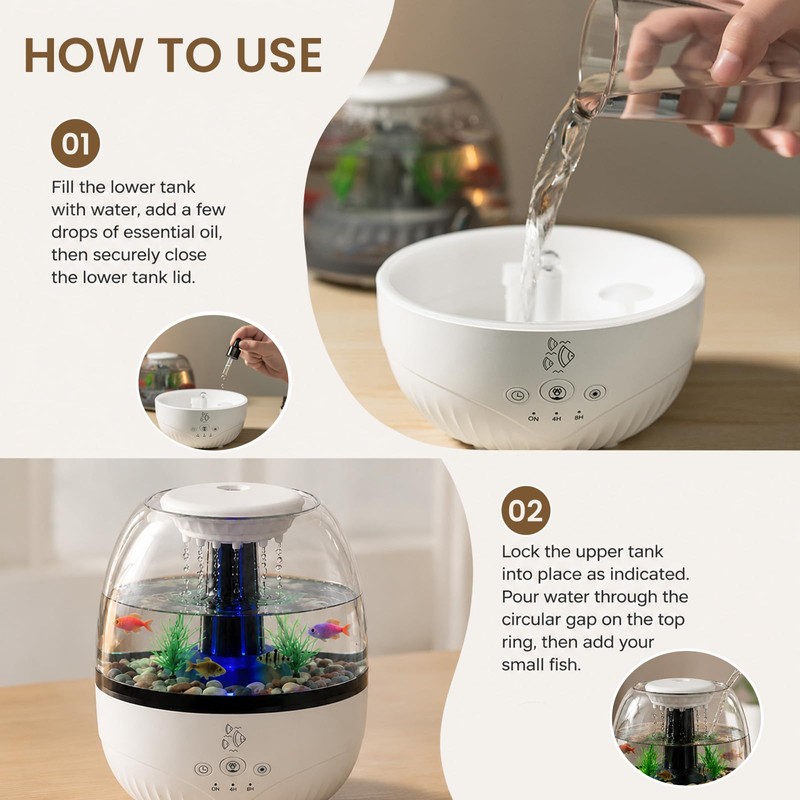2026 Raindrop Humidifier 350ml Essential Oil Diffuser with Fish Tank