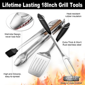 GRILLART BBQ Tools Grill Tools Set - 18Inch Grilling Tools BBQ Set - Grill Accessories w/BBQ Tongs, Spatula, Fork, Brush - Stainless Grill Kit Grilling Set - Gift Ideas BBQ Accessories, Gifts for Men