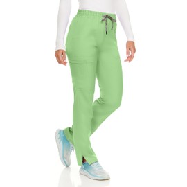 MediChic Women's Straight Leg Six Pocket Cargo Scrub Pants with 4-Way Stretch Anti-Wrinkle Moisture Wicking Scrubs Green Apple