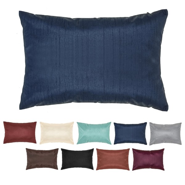 DreamHome 12 X 18 Inches Faux Silk Decorative Lumbar Pillow Cover/Sham (Navy)