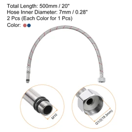 uxcell 20 Inch Long Faucet Supply Line Connector, 2pcs G1/2 Female Compression Thread x M10 Male Connector Braided 304 Stainless Steel Water Supply Hose Line