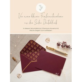 JoliCoon 3 Envelopes A6 Dark Red with Gold Foil and Wax Seal - Dark Red Envelopes A6 11.4 x 16.2 cm