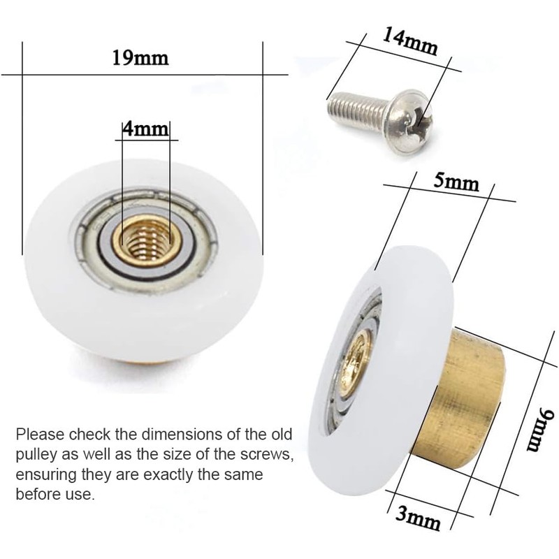 Set of 4pcs 19mm Stainless Steel Shower Door Wheels Rollers