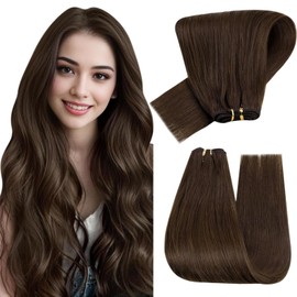 Hetto Weft Hair Extensions Human Hair Brown Sew in Hair Extensions Human Hair Soft Silky Weft Extensions Human Hair Straight Sew in Remy Human Hair Weft Extensions #4 12 Inch 70g