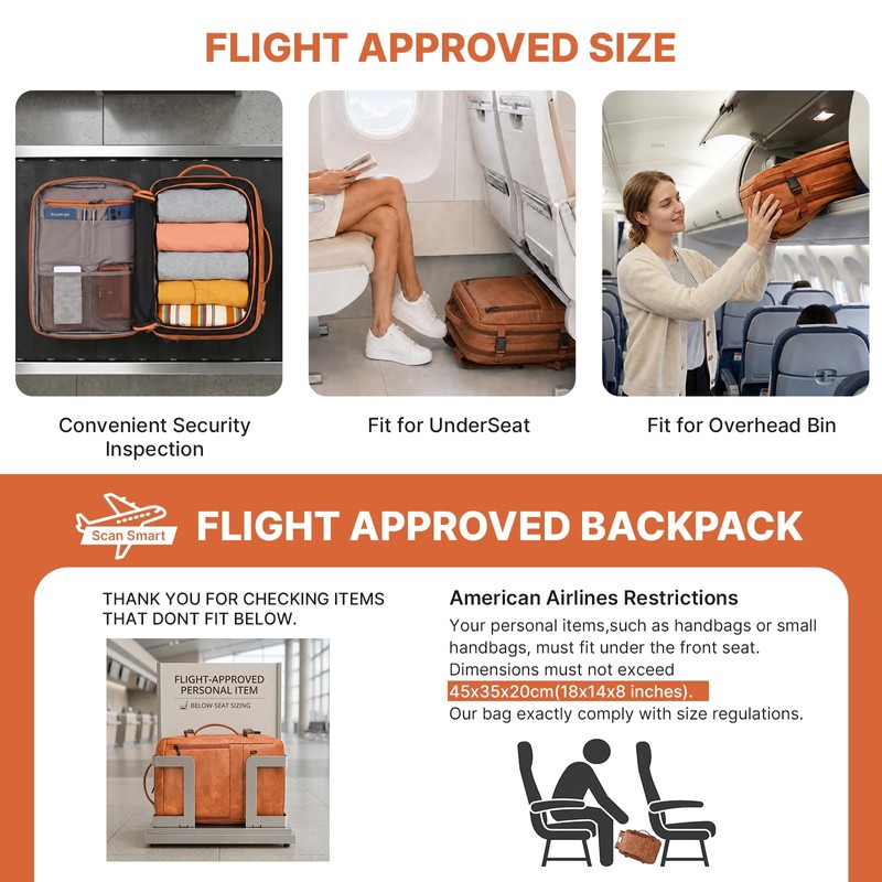 Travel Backpack Women, PU Leather Carry On Backpack Flight Approved,