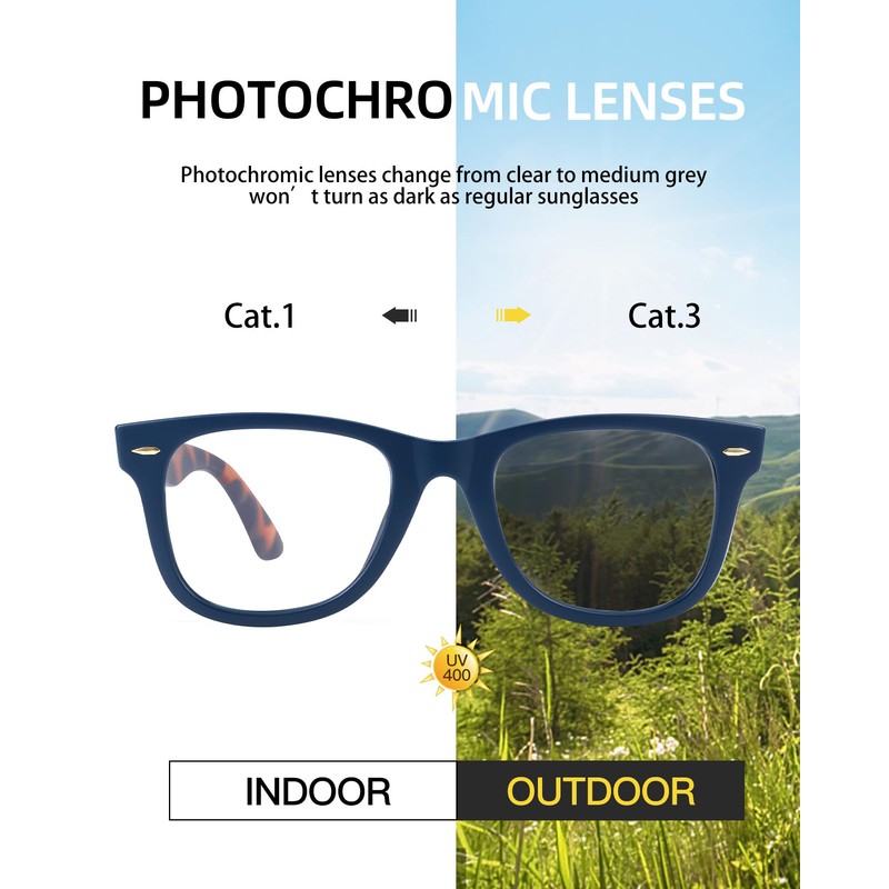 TJUTR Photochromic Sunglasses for Men Women, Polycarbonate Lens & AR