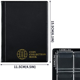 Coin Collection Album - Coin Holder Book Coin Storage Album Money Penny Pocket for Collectors CS01 (Pocket Size 30x30mm/1.2x1.2 in[120 Pockets], Elegant Black)