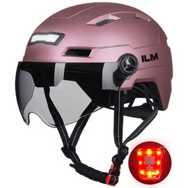 ILM Adult Bike Helmet with USB Rechargeable LED Front and Back Light Mountain&Road Bicycle Helmets for Men Women Removable Goggle Cycling Helmet E3-10L(Rose Pink, Small/Medium)