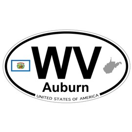 US Decal, Inc. Auburn, West Virginia Oval Sticker with State Flag
