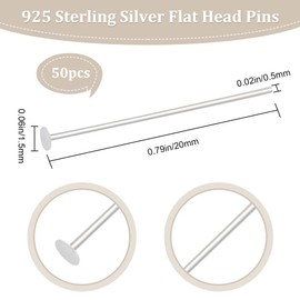 Beebeecraft 1 Box 50Pcs 20mm Head Pins Sterling Silver Flat Eye Quilting Satin Straight Pins for Sewing Dressmaker Jewelry Making DIY Craft Head 1.5mm