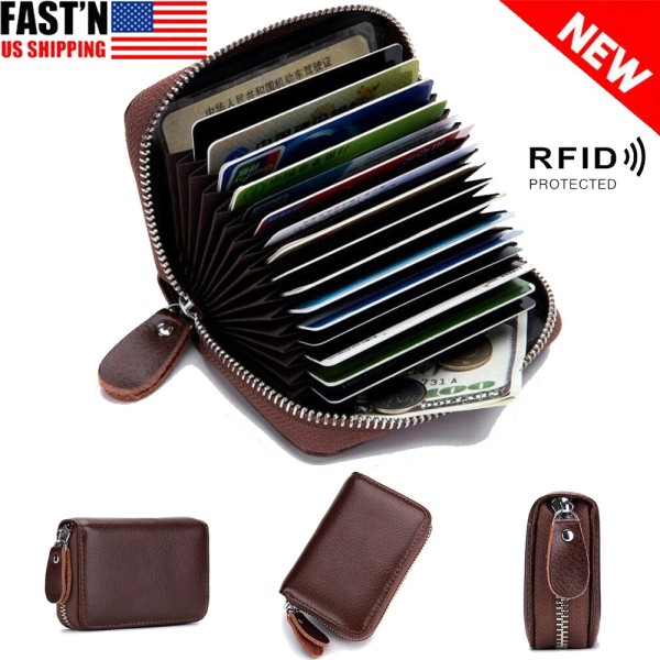 Unbranded Men's Small Genuine Leather Wallet RFID Blocking Credit Card