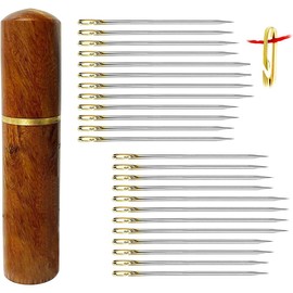 PLABBDPL Sewing Needles, Self-Threading Needles, 48 Pieces Self Threading Sewing Needles, Easy Threading Needles, with 1 Wooden Needles, Embroidery Needles for DIY Embroidery, Sewing