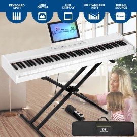 MUSTAR White 88Keys Semi-Weighted Digital Piano Electric Keyboards w/Pedal,Stand