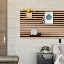 Floating Shelf for Acoustic Panel, Black Floating Shelves, Metal Wall Shelves for Bedroom, Bathroom, Living Room, Kitchen, Acoustic Panel Accessories for Wall Storage (Two Holes Black, 15×10cm)