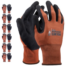 Holmes WorkWear, Knit Wrist, Latex Foam Coated Work gloves, Multipurpose; Touchscreen Capability: 6 Pair, Large