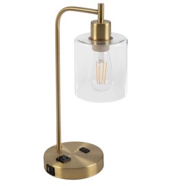 Lavish Home Table Lamp - Industrial Lamp with USB Charge Ports, Touch Control, and Edison Bulb - for Living Room, Office, or Bedroom Decor (Gold)