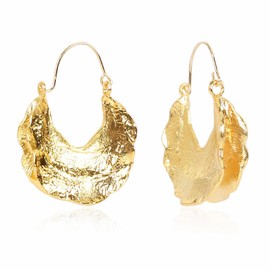 Fulani Hammered Gold Chunky Twisted African Enamel Large Hoop Earrings for Women Girls, Metal