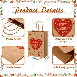 24 Pcs Galentine's Day Gift Bags with Handles Pink & Red Heart Paper Goodie Treat Bags Bulk Galentines Party Favors for Women Friends Coworkers Holiday Exchange Gifts Boutique(Classic)